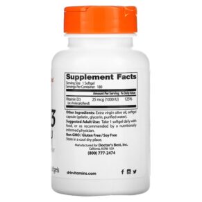 Doctor's Best Vitamin D3 25 mcg (1.000 IU) 180 Softgels 753950002098