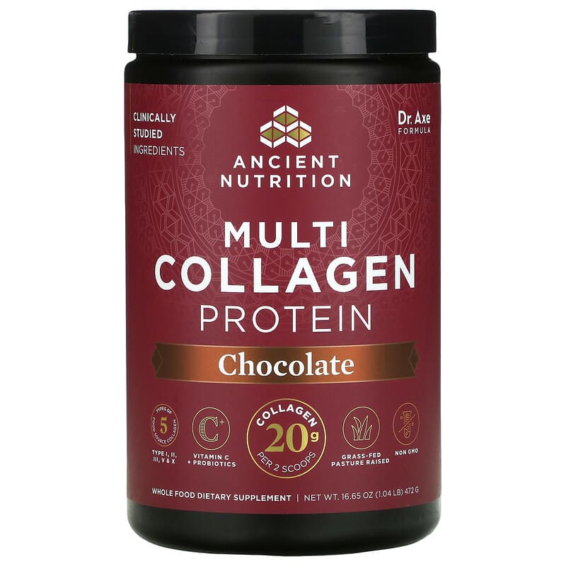 Dr. Axe / Ancient Nutrition Multi Collagen Protein Chocolate 1.04 lb (472 g) 1 Dr. Axe/Ancient Nutrition Multi Collagen Protein Chocolate 1.04 lb (472 g) 816401022196