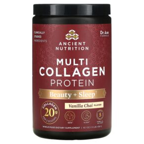 Dr. Axe/Ancient Nutrition Multi Collagen Protein Beauty + Sleep Vanilla Chai 16.1 oz (456 g) 816401024664