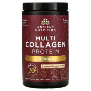 Dr. Axe/Ancient Nutrition Multi Collagen Protein Gut Restore Lemon Ginger 8.4 oz (238 g) 816401022332