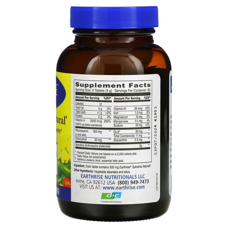 Earthrise Spirulina Natural 500 mg 180 Tablets 8 Thành phần vi chất Earthrise Spirulina Natural 500 mg 180 viên 032602120008