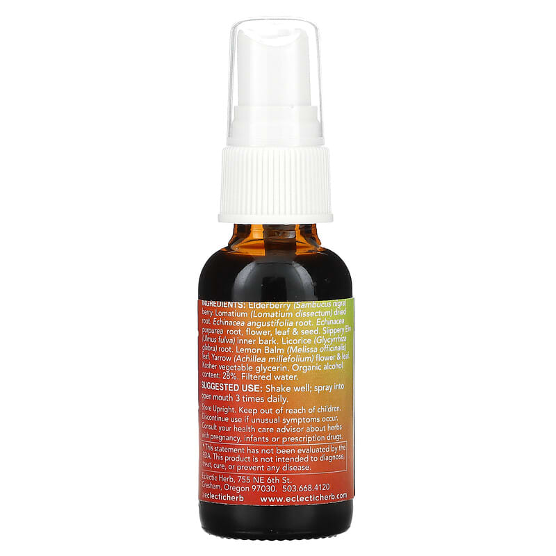 Eclectic Institute Herbal Throat Spray Lomatium Elderberry 1 fl oz (30 ml) 8 Thành phần vi chất Eclectic Institute Herbal Throat Spray Lomatium Elderberry 1 fl oz (30 ml) 023363221158
