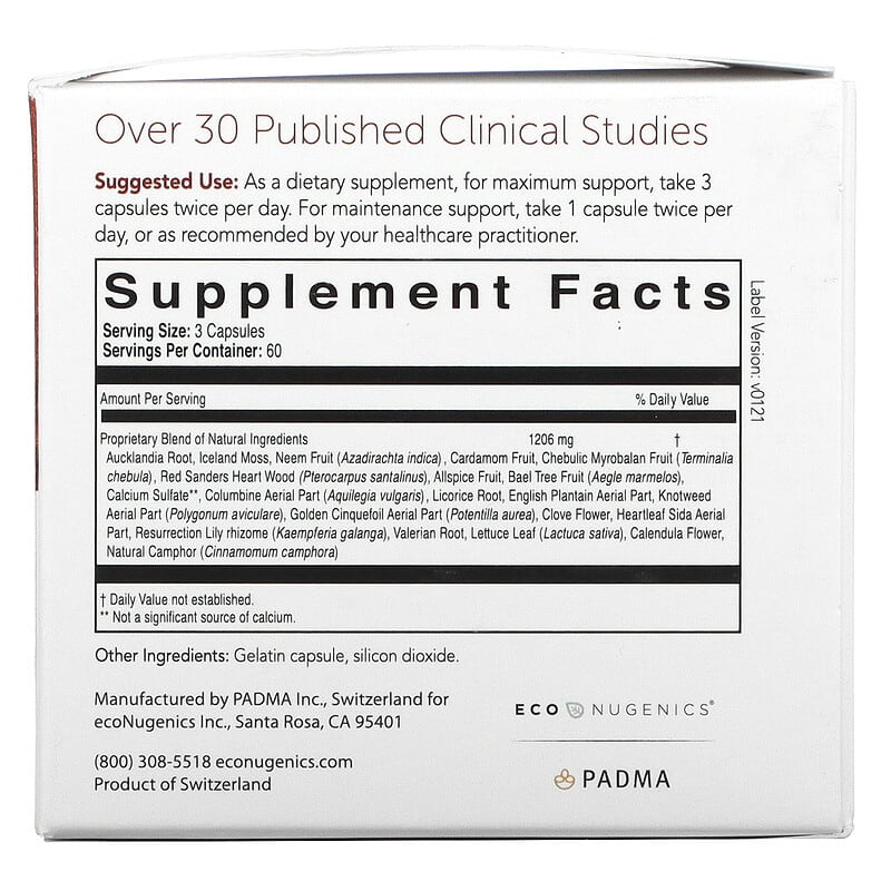 Econugenics Padma Basic 180 Capsules 8 Thành phần vi chất Econugenics Padma Basic 180 viên 049347019016