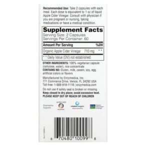Enzymedica Apple Cider Vinegar with the Mother 120 Capsules 670480100998