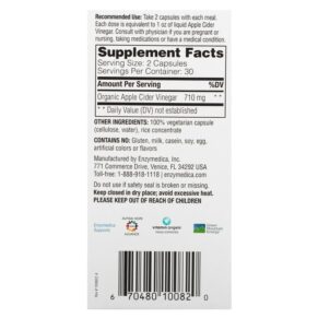 Enzymedica Apple Cider Vinegar with the Mother 60 Capsules 670480100820
