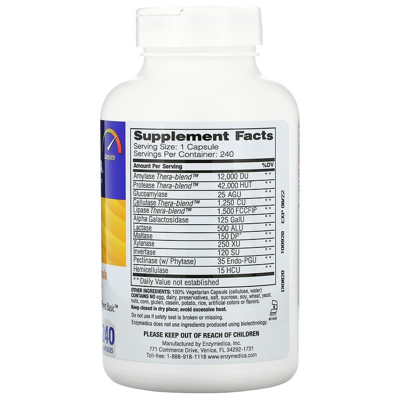 Enzymedica Digest Complete Enzyme Formula 240 Capsules 8 Thành phần vi chất Enzymedica Digest Complete Enzyme Formula 240 viên 670480981153