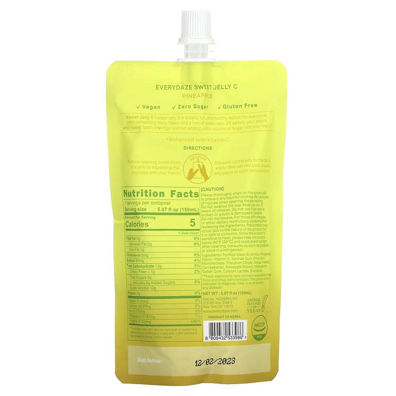 Everydaze Sweet Jelly C Plant Based Konjac Jelly Drink Pineapple 5.02 fl oz (150 ml) 8 Thành phần vi chất Everydaze Sweet Jelly C Plant Based Konjac Jelly Drink Pineapple 5.02 fl oz (150 ml) 8809432533986