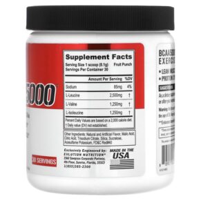 EVLution Nutrition BCAA 5000 Fruit Punch 8.6 oz (243 g) 818901022706