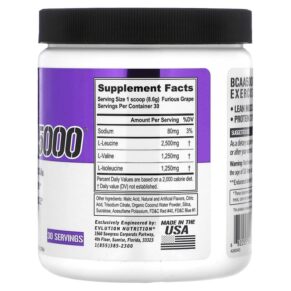 EVLution Nutrition BCAA5000 Furious Grape 9.1 oz (258 g) 682055552835