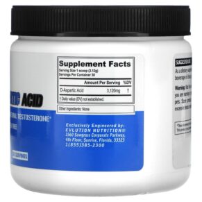 EVLution Nutrition D-Aspartic Acid Unflavored 3.3 oz (94 g) 818901027022