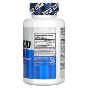 EVLution Nutrition Folic Acid 800 mcg 120 Tablets 818901027114