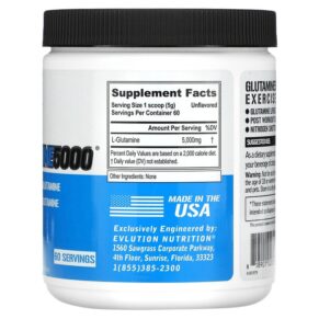 EVLution Nutrition Glutamine5000 Unflavored 5.000 mg 10.58 oz (300 g) 818901020313