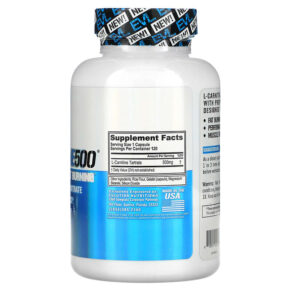 EVLution Nutrition L-CARNITINE500 Stimulant Free Fat Burning 120 Capsules 818901020184