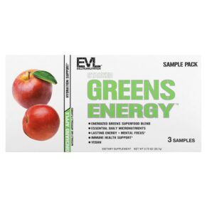 EVLution Nutrition Stacked Greens Energy Sample Pack Orchard Apple 3 Stickpacks 0.2 oz (6.9 g) 818901028388