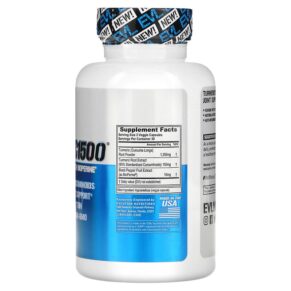 EVLution Nutrition Turmeric1500 Turmeric Curcumin with Bioperine 90 Veggie Capsules 818901020511