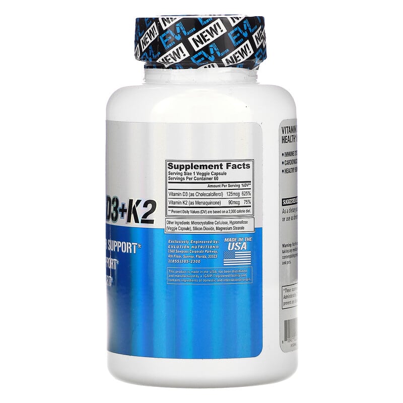 EVLution Nutrition Vitamin D3+K2 60 Veggie Capsules 8 Thành phần vi chất EVLution Nutrition Vitamin D3+K2 60 viên 818901022904
