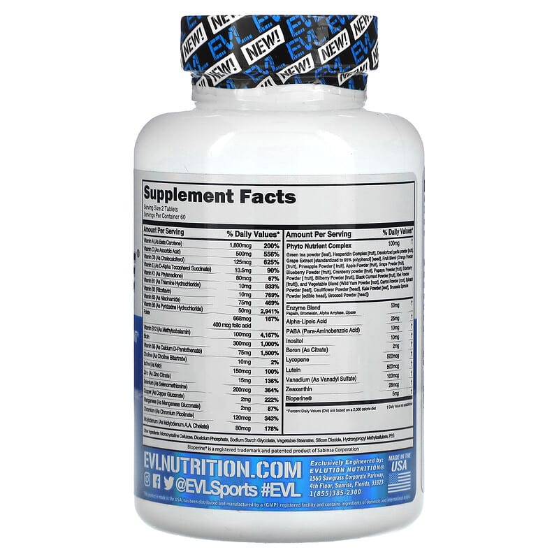EVLution Nutrition VitaMode High Performance Multivitamin 120 Tablets 8 Thành phần vi chất EVLution Nutrition VitaMode High Performance Multivitamin 120 viên 682055552415