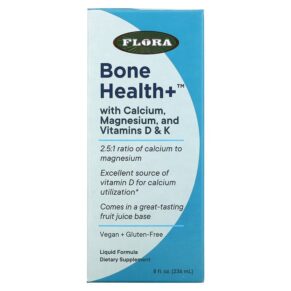 Flora Bone Health+ + Calcium Magnesium & Vitamins D & K Liquid 8 fl oz (236 ml) 061998647509