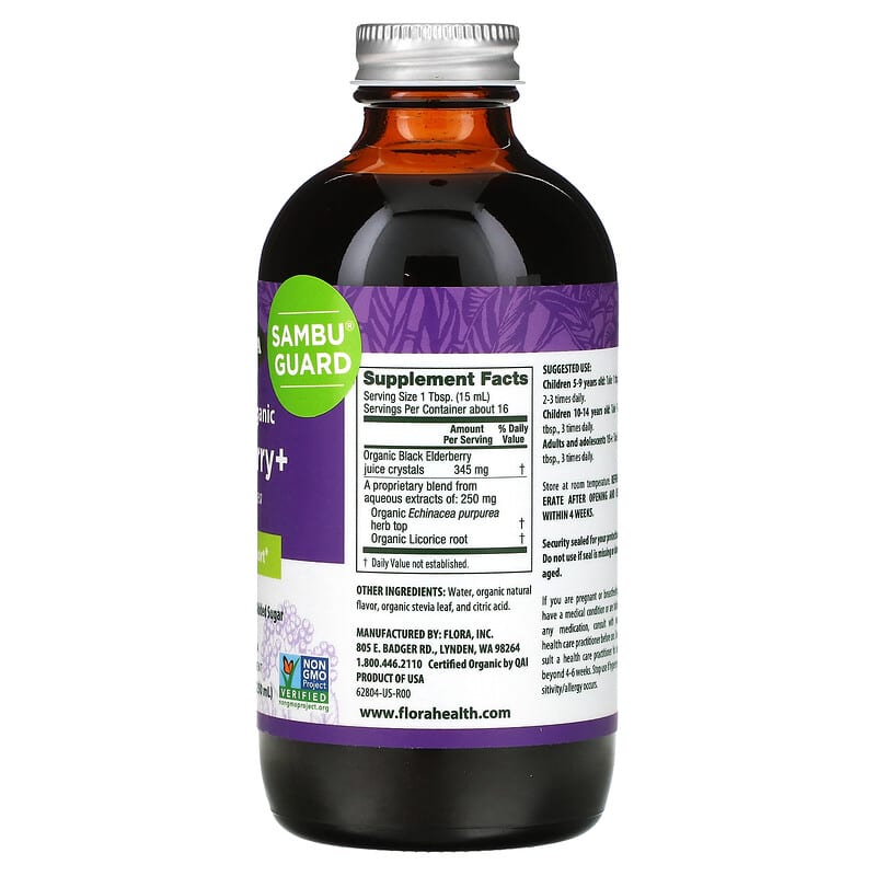 Flora Certified Organic Elderberry+ with Echinacea Immune Support 8.5 fl oz (250 ml) 8 Thành phần vi chất Flora Certified Organic Elderberry+ + Echinacea Immune Support 8.5 fl oz (250 ml) 061998628041