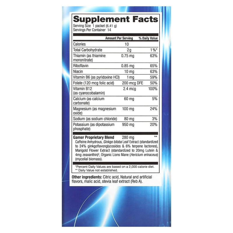 Focus Factor Gaming Nootropic Fruit Punch 14 Drink Mix Packets 0.2 oz (6.41 g) Each 8 Thành phần vi chất Focus Factor Gaming Nootropic Fruit Punch 14 Drink Mix gói 0.2 oz (6.41 g) 811909033682