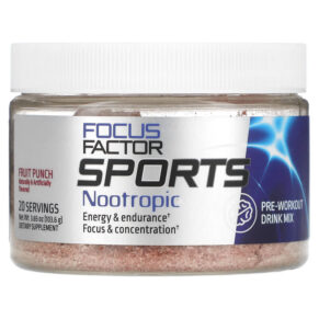 Focus Factor Sports Nootropic Pre-workout Drink Mix Fruit Punch 3.65 oz (103.6 g) 811909033699