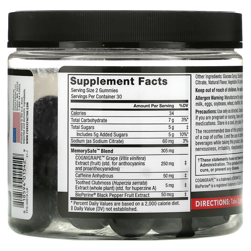 Force Factor Forebrain Gummies Memory Support Mixed Berry 60 Gummies 8 Thành phần vi chất Force Factor Forebrain Memory Support Mixed Berry 60 viên 818594015429