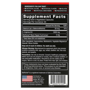 Force Factor L-Arginine 600 mg 150 Capsules 818594015252