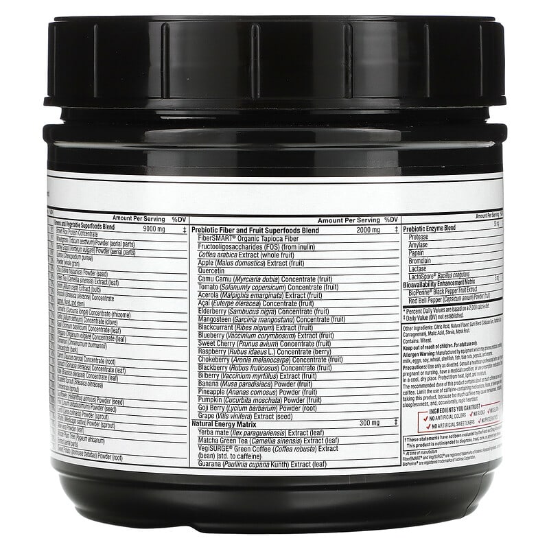 Force Factor Smarter Greens Superfoods + Energy Powder Lemon-Lime 15.4 oz (436 g) 8 Thành phần vi chất Force Factor Smarter Greens Superfoods + Energy Powder Lemon-Lime 15.4 oz (436 g) 818594017102