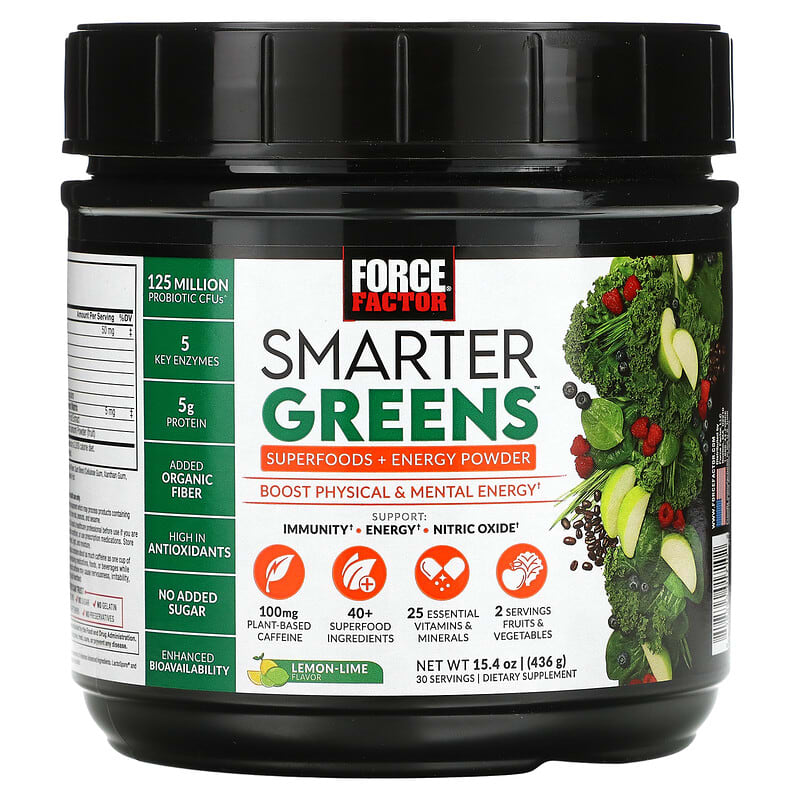 Force Factor Smarter Greens Superfoods + Energy Powder Lemon-Lime 15.4 oz (436 g) 1 Force Factor Smarter Greens Superfoods + Energy Powder Lemon-Lime 15.4 oz (436 g) 818594017102
