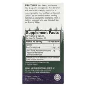 Fungi Perfecti Host Defense Host Defense Mushrooms Lion's Mane Memory & Nerve Support 120 Capsules 633422031637