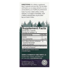 Fungi Perfecti Host Defense Host Defense Mushrooms Lion's Mane Memory & Nerve Support 60 Capsules 633422031620
