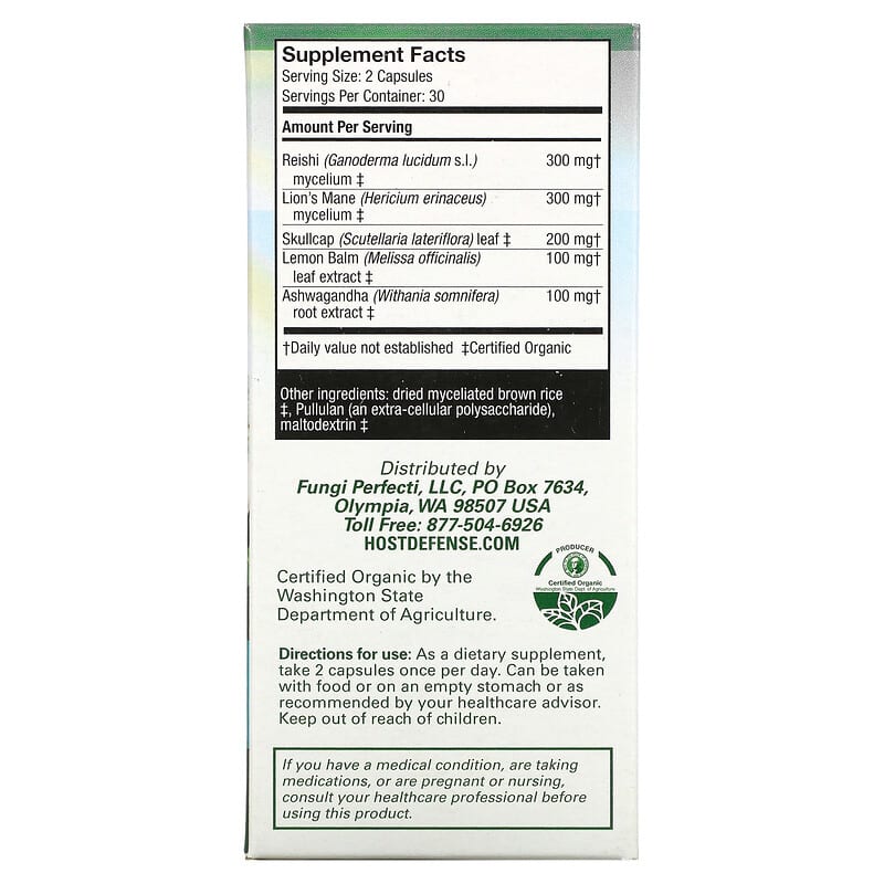 Fungi Perfecti Host Defense MycoBotanicals Stress Decompress 60 Vegetarian Capsules 8 Thành phần vi chất Fungi Perfecti Host Defense MycoBotanicals Stress Decompress 60 viên 633422710662