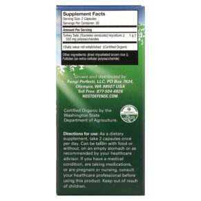 Fungi Perfecti Host Defense Turkey Tail 60 Vegetarian Capsules 633422027326