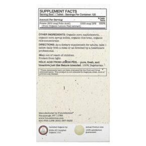 Futurebiotics Folic Acid From Lemon Peel 800 mcg 120 Organic Vegetarian Tablets 049479035182