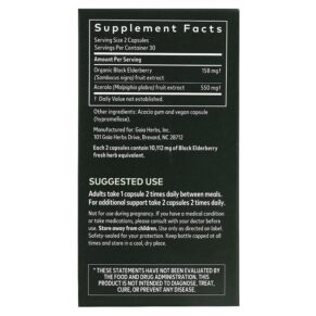 Gaia Herbs Black Elderberry with Acerola Fruit 60 Vegan Capsules 3 Gaia Herbs Black Elderberry with Acerola Fruit 60 Vegan Capsules 751063400602