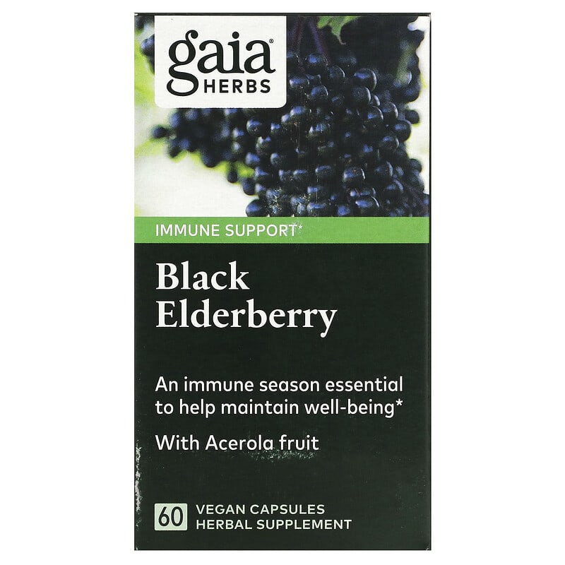 Gaia Herbs Black Elderberry with Acerola Fruit 60 Vegan Capsules 1 Gaia Herbs Black Elderberry + Acerola Fruit 60 viên 751063400602