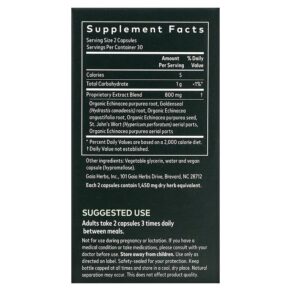 Gaia Herbs Echinacea Goldenseal 60 Vegan Liquid Phyto-Caps 751063398305