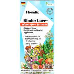 Gaia Herbs Floradix Kinder Love Children's Liquid Multivitamin & Herbal Supplement Gluten Free 17 fl oz (500 ml) 850026260168