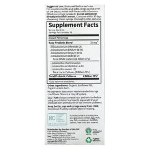 Garden of Life Baby Probiotic 4 Billion CFU 1.9 fl oz (56 ml) 3 Garden of Life Baby Probiotic 4 Billion CFU 1.9 fl oz (56 ml) 658010125239