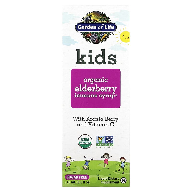 Garden of Life Kids Organic Elderberry Immune Syrup with Aronia Berry and Vitamin C 3.9 fl oz (116 ml) 1 Garden of Life Kids Organic Elderberry Immune Syrup + Aronia Berry & Vitamin C 3.9 fl oz (116 ml) 658010125246