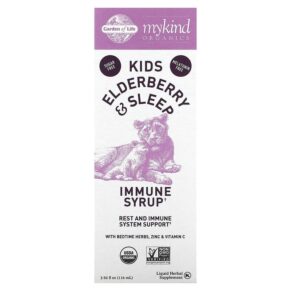 Garden of Life Mykind Organics Kids Elderberry & Sleep Immune Syrup + Bedtime Herbs Zinc & Vitamin C 3.92 fl oz (116 ml) 658010128216