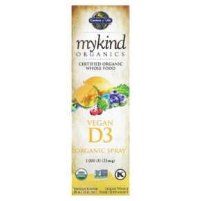 Garden of Life MyKind Organics Vegan D3 Organic Spray Vanilla 25 mcg (1.000 IU) 2 fl oz (58 ml) 658010117814