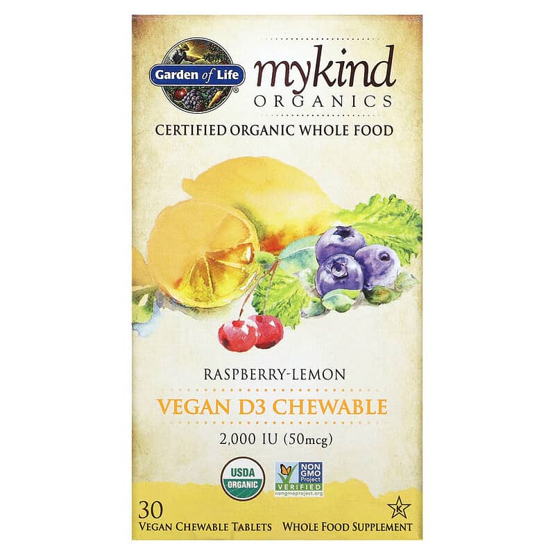 Garden of Life MyKind Organics Vegan D3 Raspberry-Lemon 50 mcg (2.000 IU) 30 Vegan Chewable Tablets 1 Garden of Life MyKind Organics Vegan D3 Raspberry-Lemon 50 mcg (2.000 IU) 30 viên 658010118613