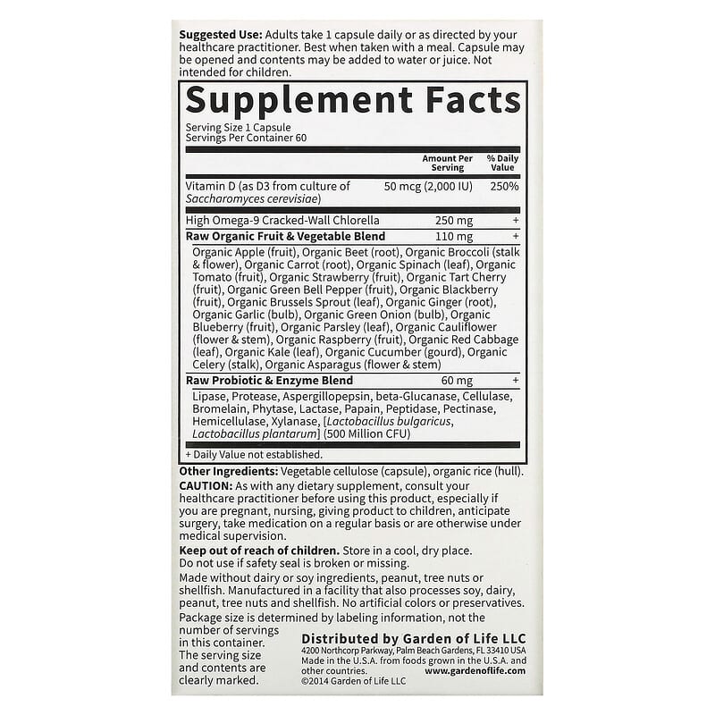 Garden of Life Vitamin Code RAW D3 50 mcg (2.000 IU) 60 Vegetarian Capsules 8 Thành phần vi chất Garden of Life Vitamin Code RAW D3 50 mcg (2.000 IU) 60 viên 658010114134