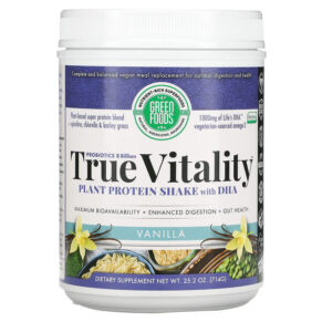 Green Foods Corporation True Vitality Plant Protein Shake + DHA Vanilla 25.2 oz (714 g) 083851207774