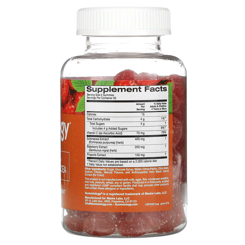 Gummiology Adult Propolis & Echinacea Gummies No Gelatin Natural Raspberry 100 Vegetarian Gummies 8 Thành phần vi chất Gummiology Adult Propolis & Echinacea No Gelatin Natural Raspberry 100 viên 898220014781