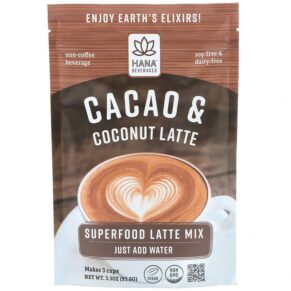 Hana Beverage Cacao & Coconut Latte Non-Coffee Superfood Beverage 3.3 oz (93.6 g) 898220013869