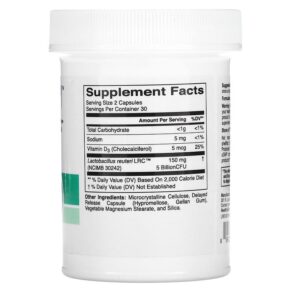 HealthyBiom Lactobacillus Reuteri LRC with Vitamin D 5 Billion CFUs 60 Veggie Capsules 898220016495
