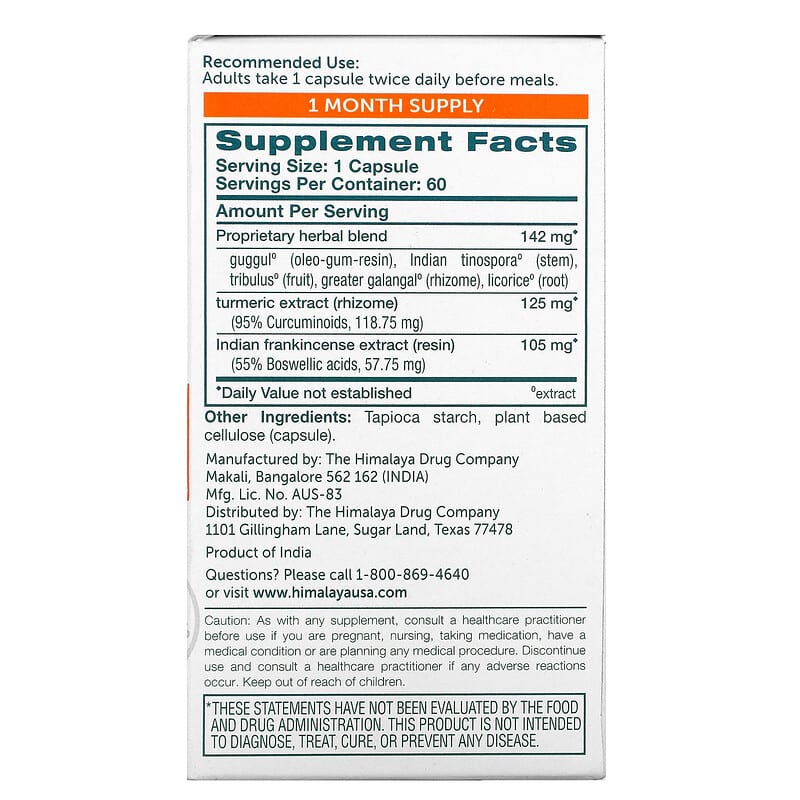 Himalaya Curcumin Complete The Joint Solution 60 Vegetarian Capsules 8 Thành phần vi chất Himalaya Curcumin Complete The Joint Solution 60 viên 605069060523