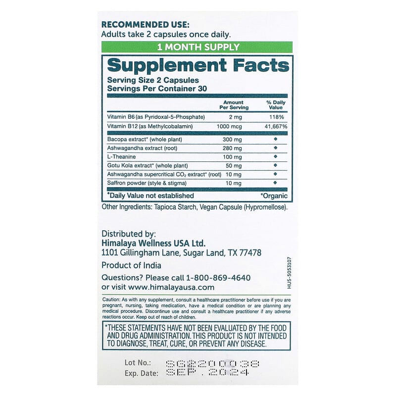 Himalaya Hello Alert Mind 60 Vegan Capsules 8 Thành phần vi chất Himalaya Hello Alert Mind 60 viên 605069068246